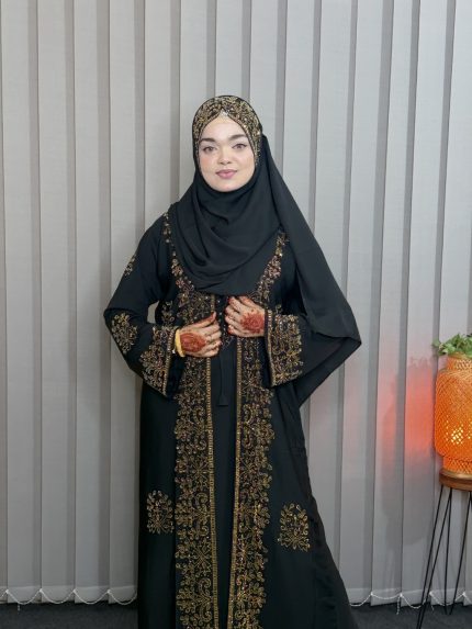 দুবাই চেরী কাপড়ে আলাদা কটির স্টোন বোরকা-v2