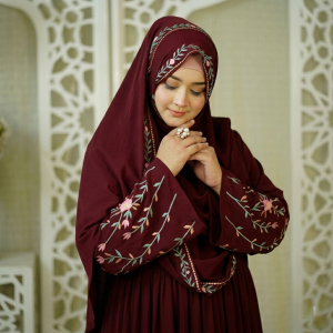 দুবাই চেরী কাপড়ের এমব্রয়ডারি কাজ করা বোরকা - Image 3