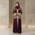 জাফরান কাপড়ের সিঙ্গেল পার্ট এমব্রয়ডারি কাজ করা বোরকা - Image 3