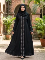 আমপাতা কারচুপি লেস ওয়ার্ক আলাদা কটি বোরকা - Image 4