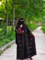 রোজ এমব্রয়ডারি আলাদা কটি বোরকা - Image 4