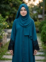 দুবাই চেরি কাপড়ের কারচুপি লেস ওয়ার্ক বোরকা - Image 2