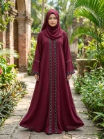 আমপাতা কারচুপি লেস ওয়ার্ক আলাদা কটি বোরকা - Image 2