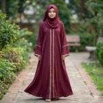 Golden কারচুপি লেস ওয়ার্ক আলাদা কটি বোরকা-3 - Image 6