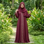 Golden কারচুপি লেস ওয়ার্ক আলাদা কটি বোরকা-3 - Image 4
