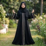 Golden কারচুপি লেস ওয়ার্ক আলাদা কটি বোরকা-3 - Image 3