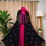 রোজ এমব্রয়ডারি আলাদা কটি বোরকা - Image 4