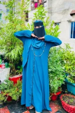 সি ওয়াই কাপড়ের প্রিমিয়াম গোল্ডেন লেস বোরকা - Image 2