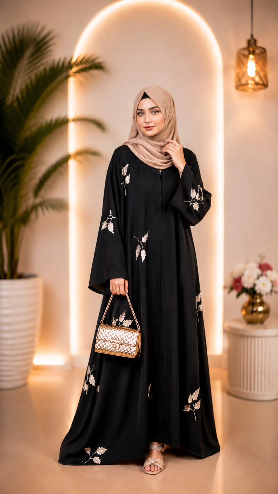 IMG-20260924-WA0052 দুবাই চেরি কাপড়ের গোল্ডেন পাতা এমব্রয়ডারি বোরকা - Image 1